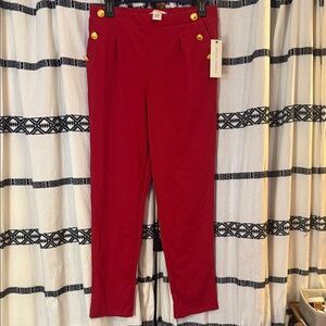 Elegant Red Pants with Gold Buttons